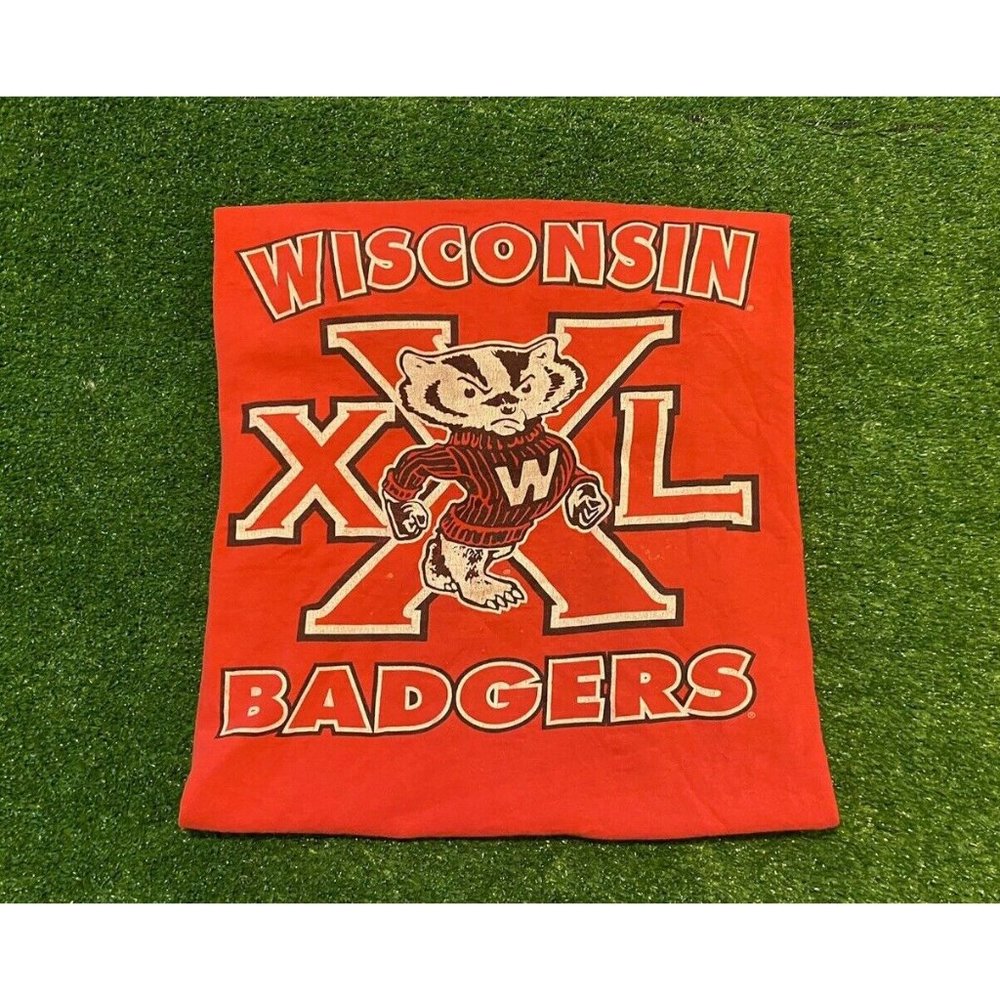 Vintage Wisconsin Badgers shirt large mens bucky red black 90s adult football